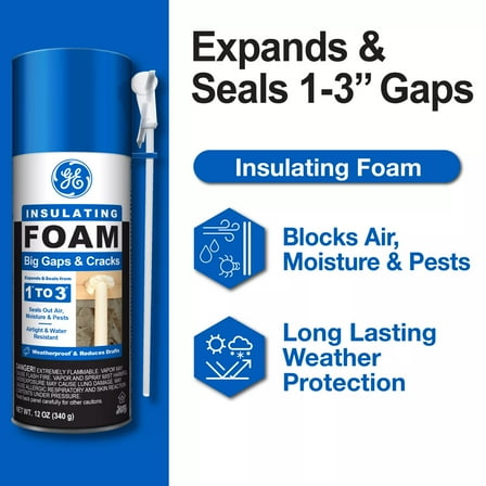 GE Big Gaps & Cracks Insulating Foam, Pack of 1, Yellow 12 oz Can