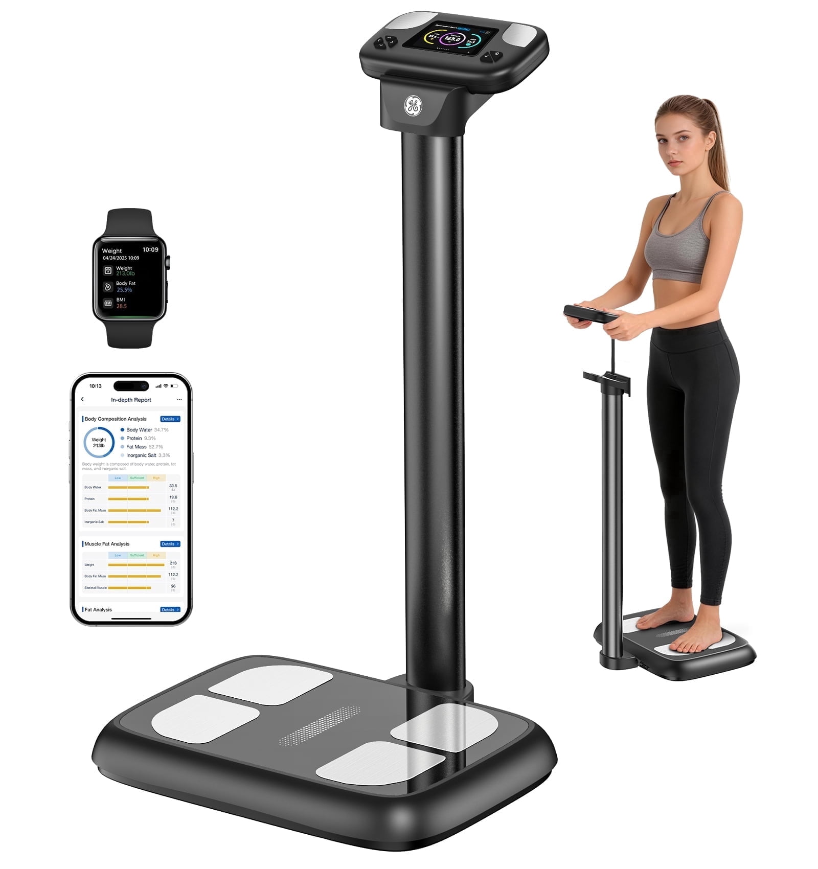 GE Body Composition Analyzer - Bend-Free Smart Scale with BMI, Body Fat ...