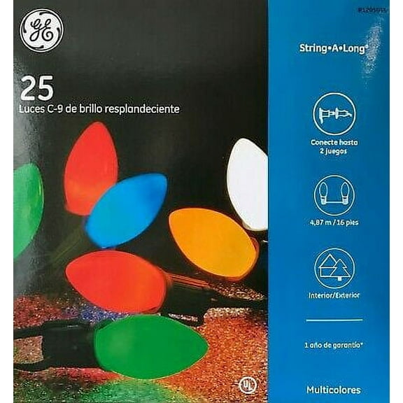 GE 25-count String-A-Long Multi-Color Glow Bright Incandescent C9 Christmas Lights