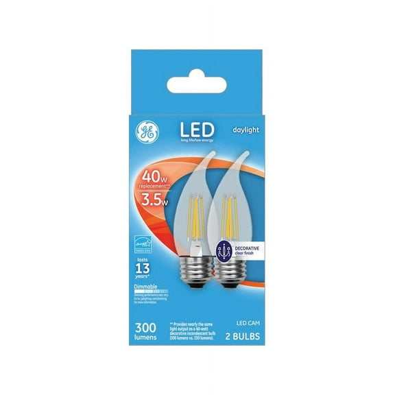 GE C10 CAM LED Bulb Daylight 40 Watt Equivalence 2 pk