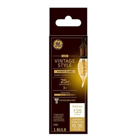 GE Lighting 258481 3 watt Candle Shape Vintage LED Bulb, Warm White