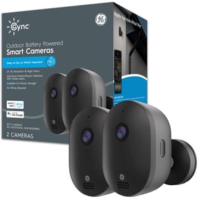 GE Cync Outdoor Smart Camera, Security Camera with HD Resolution + Night Vision, Battery Powered Camera, Works with Alexa and Google Home (2 Pack)