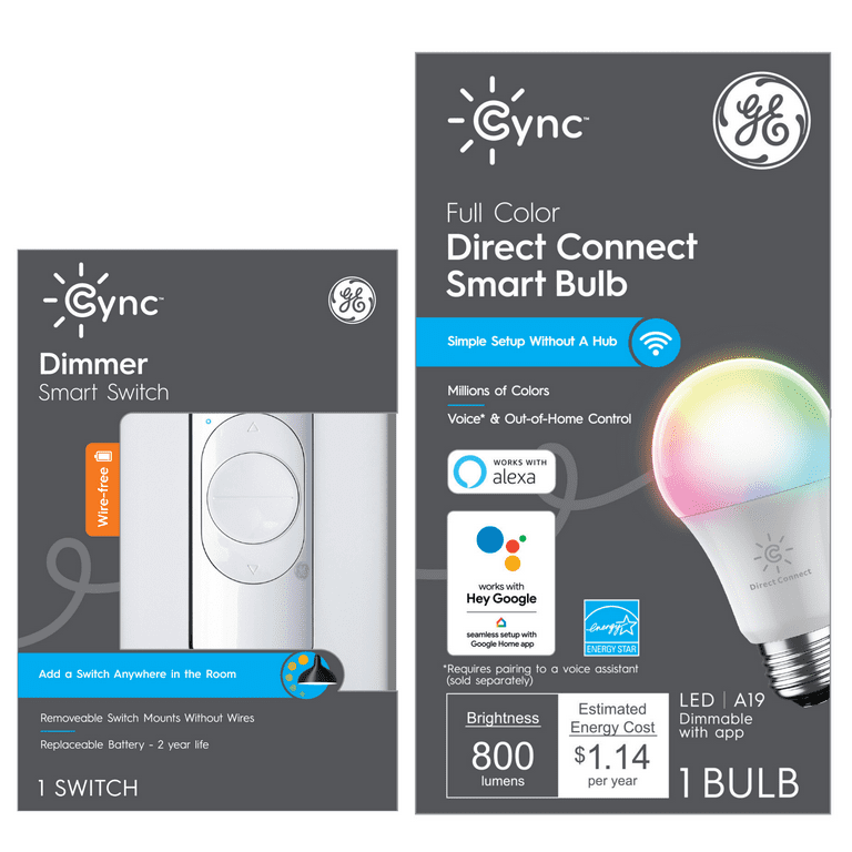 GE CYNC Smart Color Changing Light Bulb and Smart Wire-Free Dimmer