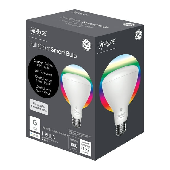 GE CYNC Smart LED Indoor BR30 Floodlight Bulb, Full Color, 180 Degree Beam Spread