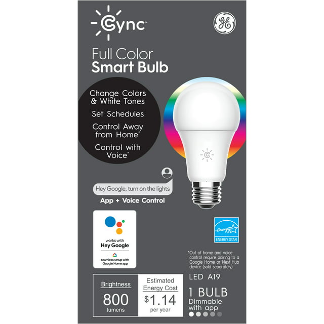 GE CYNC Full Color App and Voice Control Works Smart Light Bulb