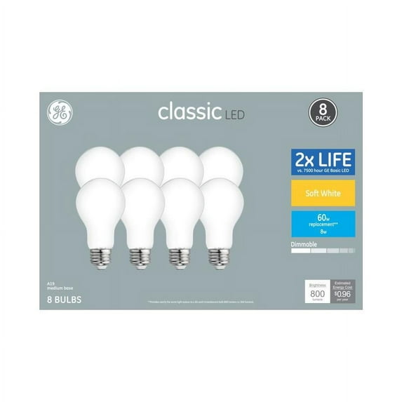 GE Classic 60-Watt EQ A19 Warm White Dimmable LED Light Bulb (8-Pack)