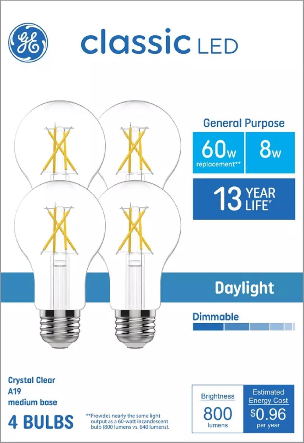 GE Classic A19 LED Light Bulbs, General Purpose Bulbs, 60 Watt ...