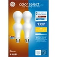 thumbnail image 1 of GE Color Select LED Light Bulbs, 100 Watt, A21 Bulbs, Medium Base, 4pk, 1 of 8