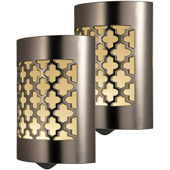 GE CoverLite LED Night Light, 2 Pack, Plug-in, Dusk-to-Dawn Sensor, Brushed Nickel, 46815