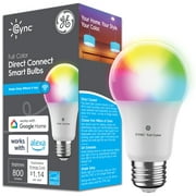 GE Cync A19 Smart LED Light Bulb, Color Changing Indoor Decor Lights, 60 Watts, Medium Base, 1pk