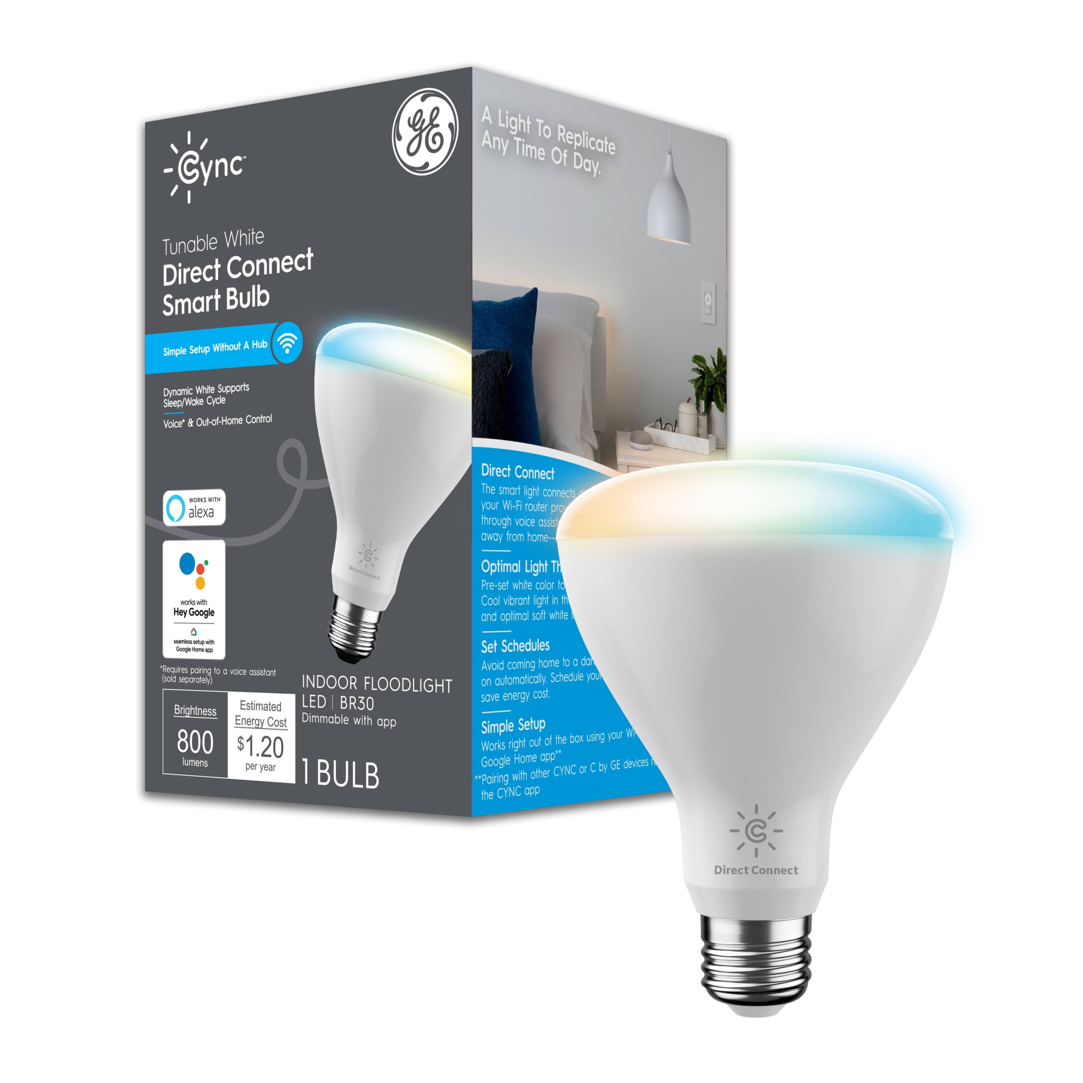 GE Cync BR30 Smart LED Light Bulb, Tunable White Indoor Décor Light,  65 Watts, Medium Base, 1pk