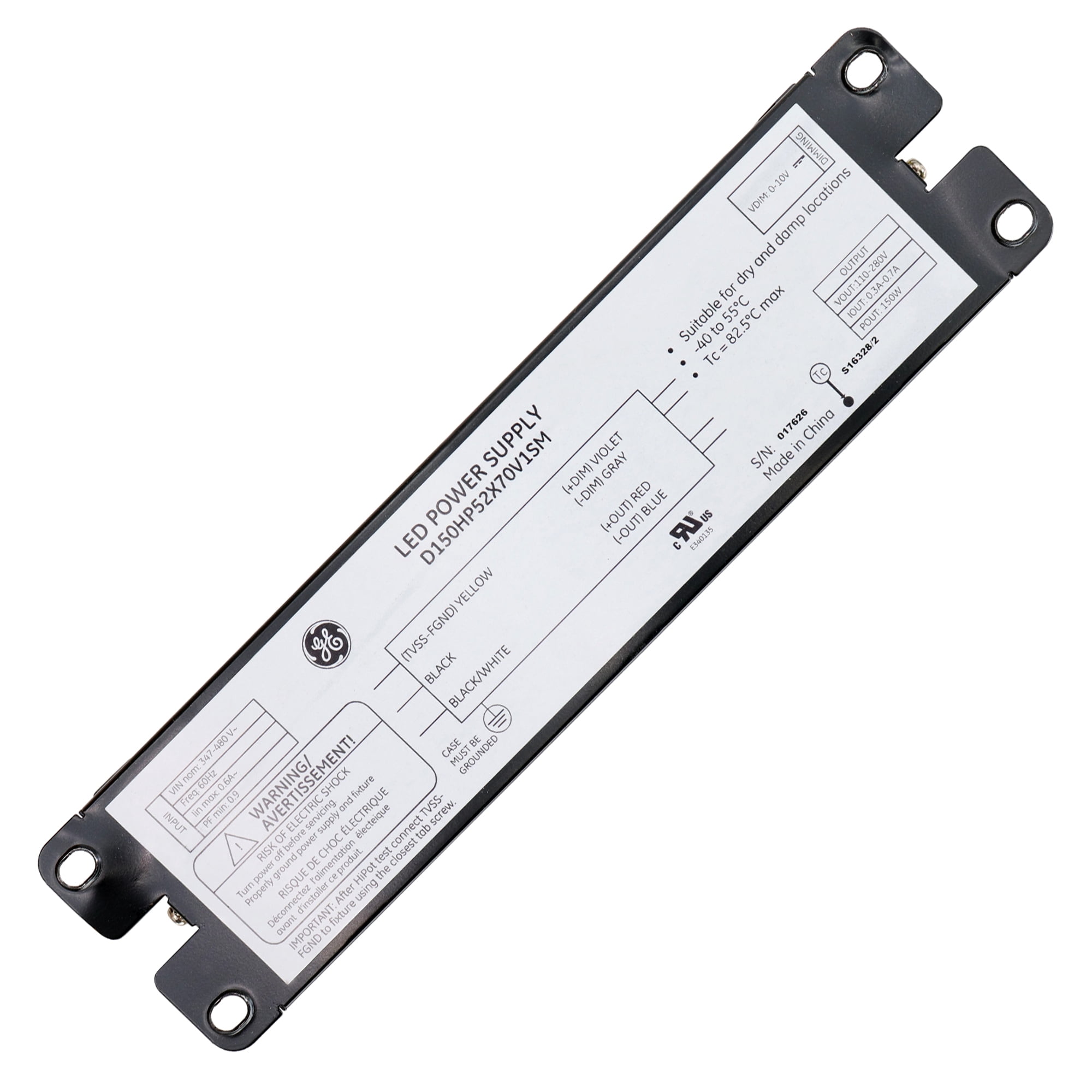 GE D150HP52X70V1SM Dimmable LED Driver Power Supply, 110-280VDC, 150-Watts, 347-480VAC