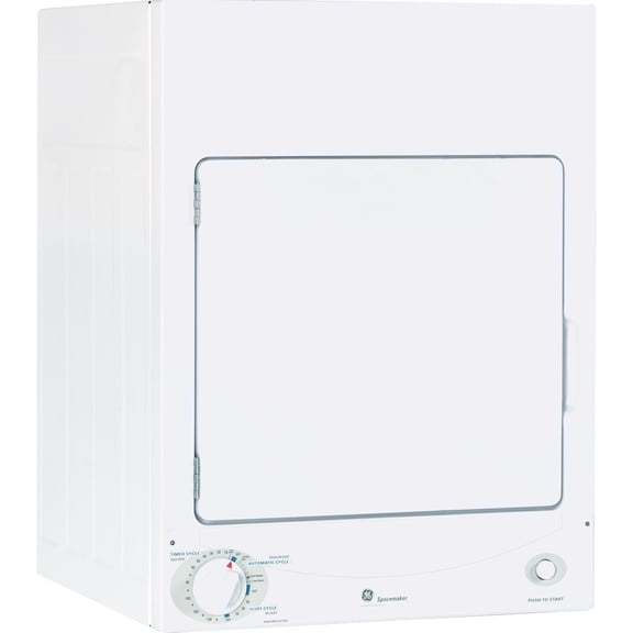 Open Box GE DSKS333ECWW 3.6 Cu. Ft. White Spacemaker Stationary Electric Dryer