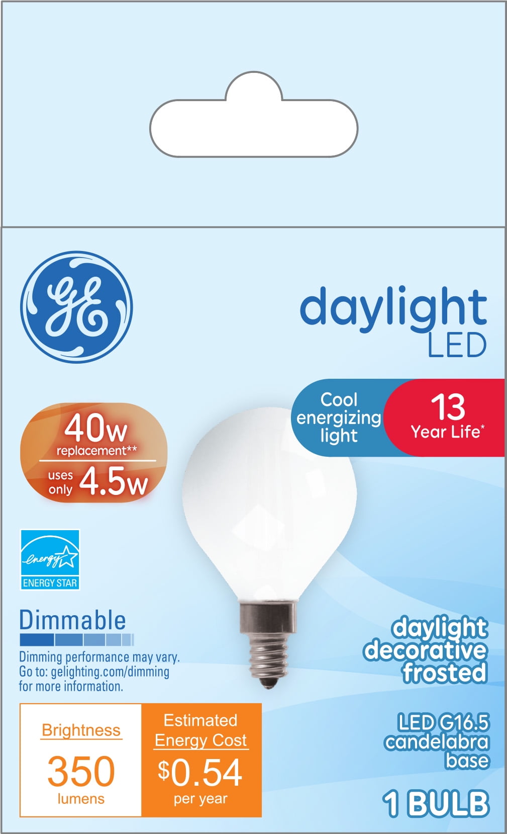 GE Daylight LED Globe Light Bulb, 40 watts Eqv, G16.5 Globe Bulbs