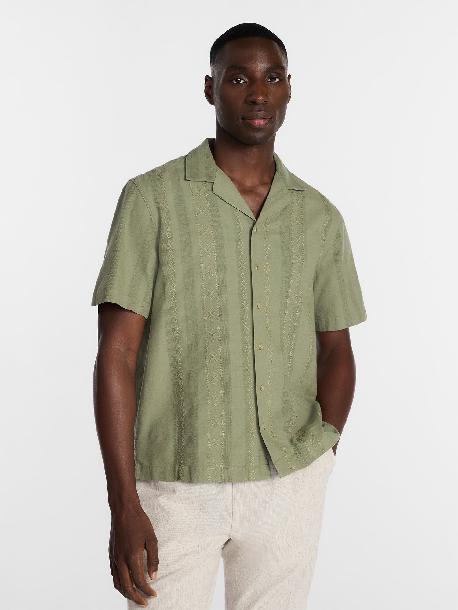 George Men's Embroidered Camp Shirt with Short Sleeves, Sizes S-5XL