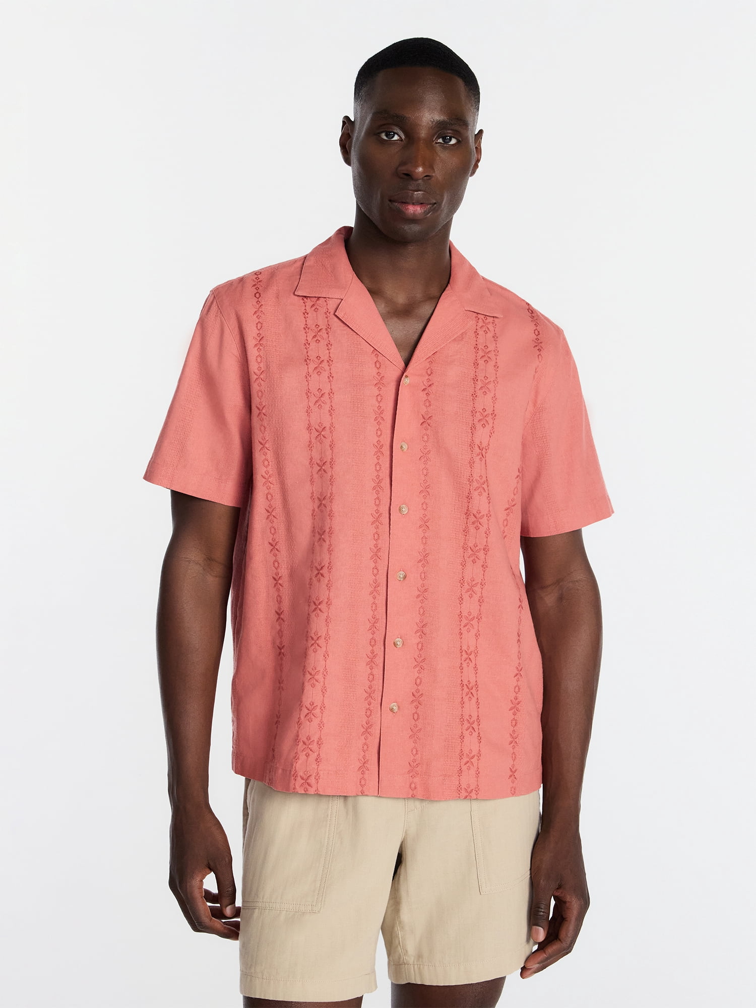 George Men's Embroidered Camp Shirt with Short Sleeves, Sizes S-5XL