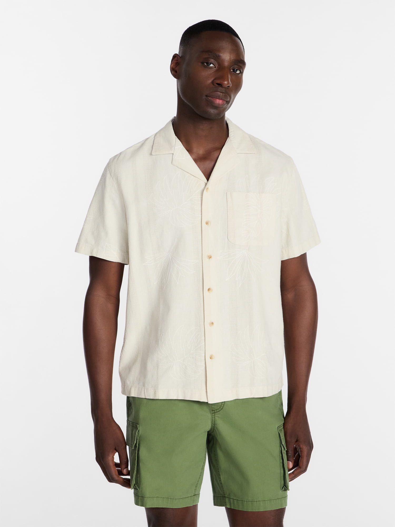 George Men's Embroidered Camp Shirt with Short Sleeves, Sizes S-5XL