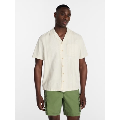 Men's Embroidered Camp Shirt with Short Sleeves, Sizes S-5XL