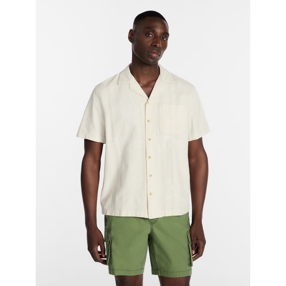 George Men's Embroidered Camp Shirt with Short Sleeves, Sizes S-5XL
