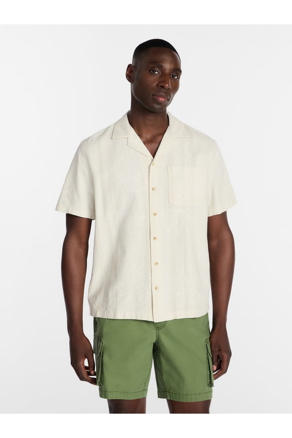 Men's Embroidered Camp Shirt with Short Sleeves, Sizes S-5XL
