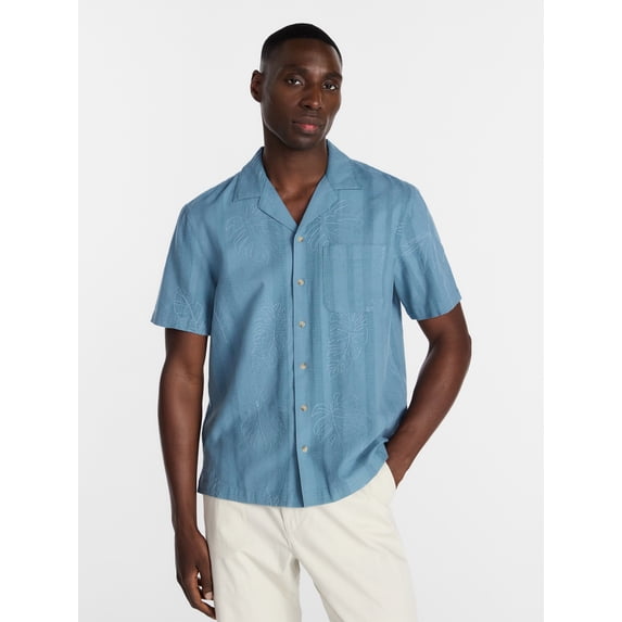 George Men's Embroidered Camp Shirt with Short Sleeves, Sizes S-5XL