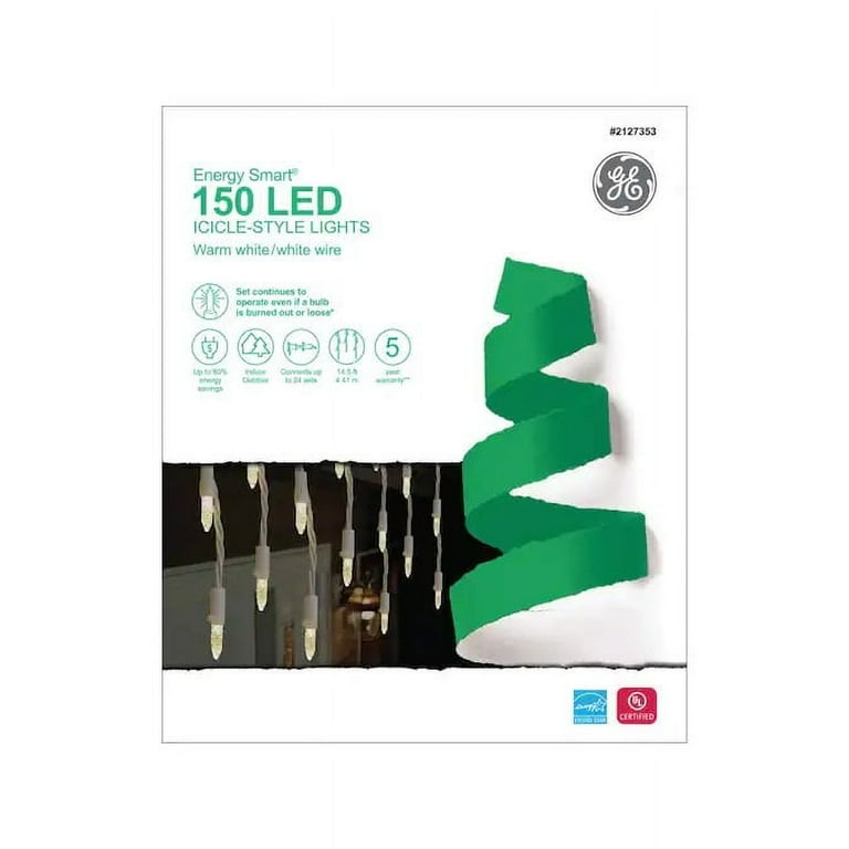GE StayBright 100-Count Constant White Mini LED Plug-In Christmas Icicle Lights GE StayBright 100-Count Constant White Mini LED Plug-In Christmas Icicle Lights