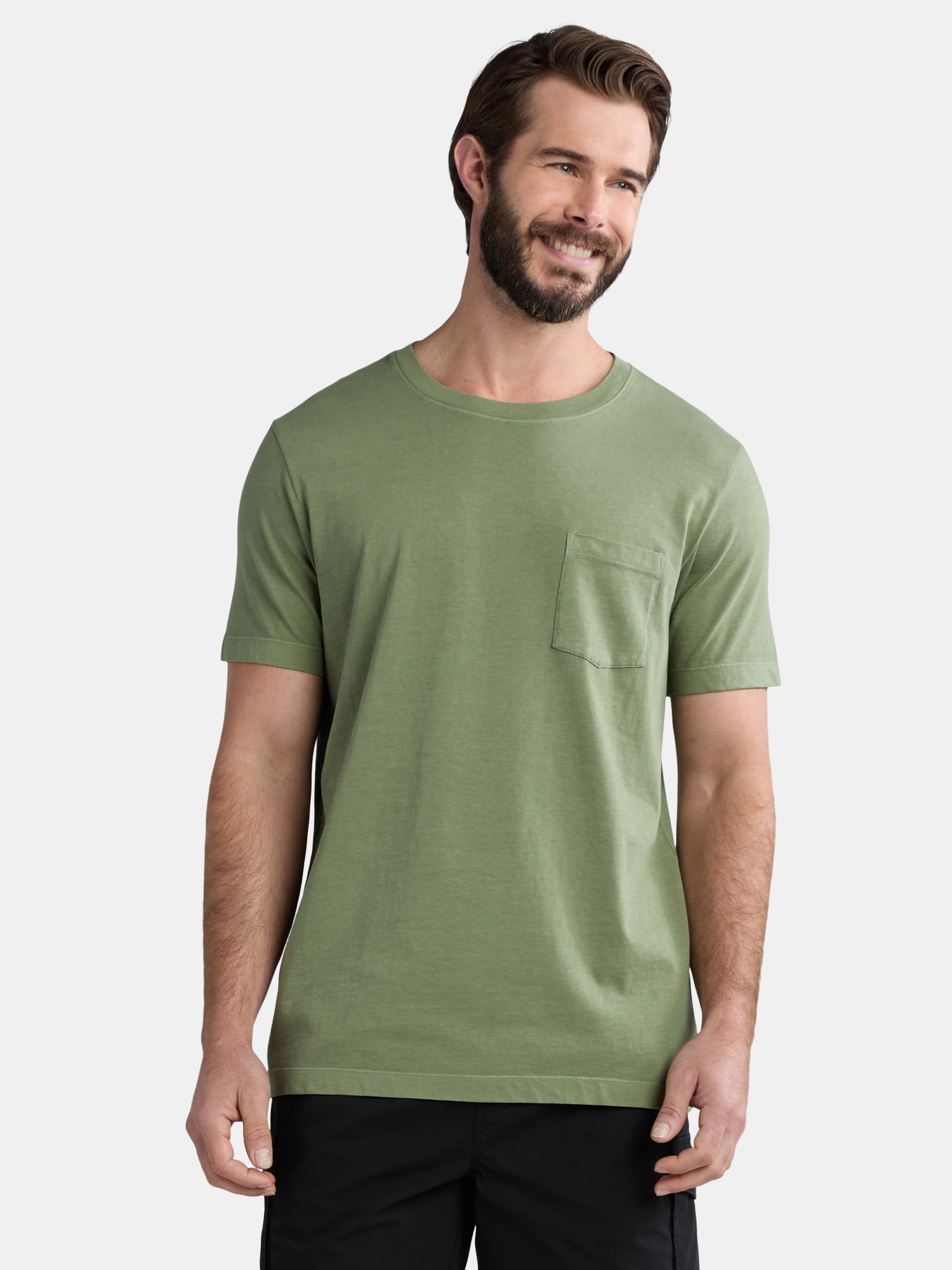 Men's Garment Wash Crewneck Pocket Tee with Short Sleeves, Size XS-3XL
