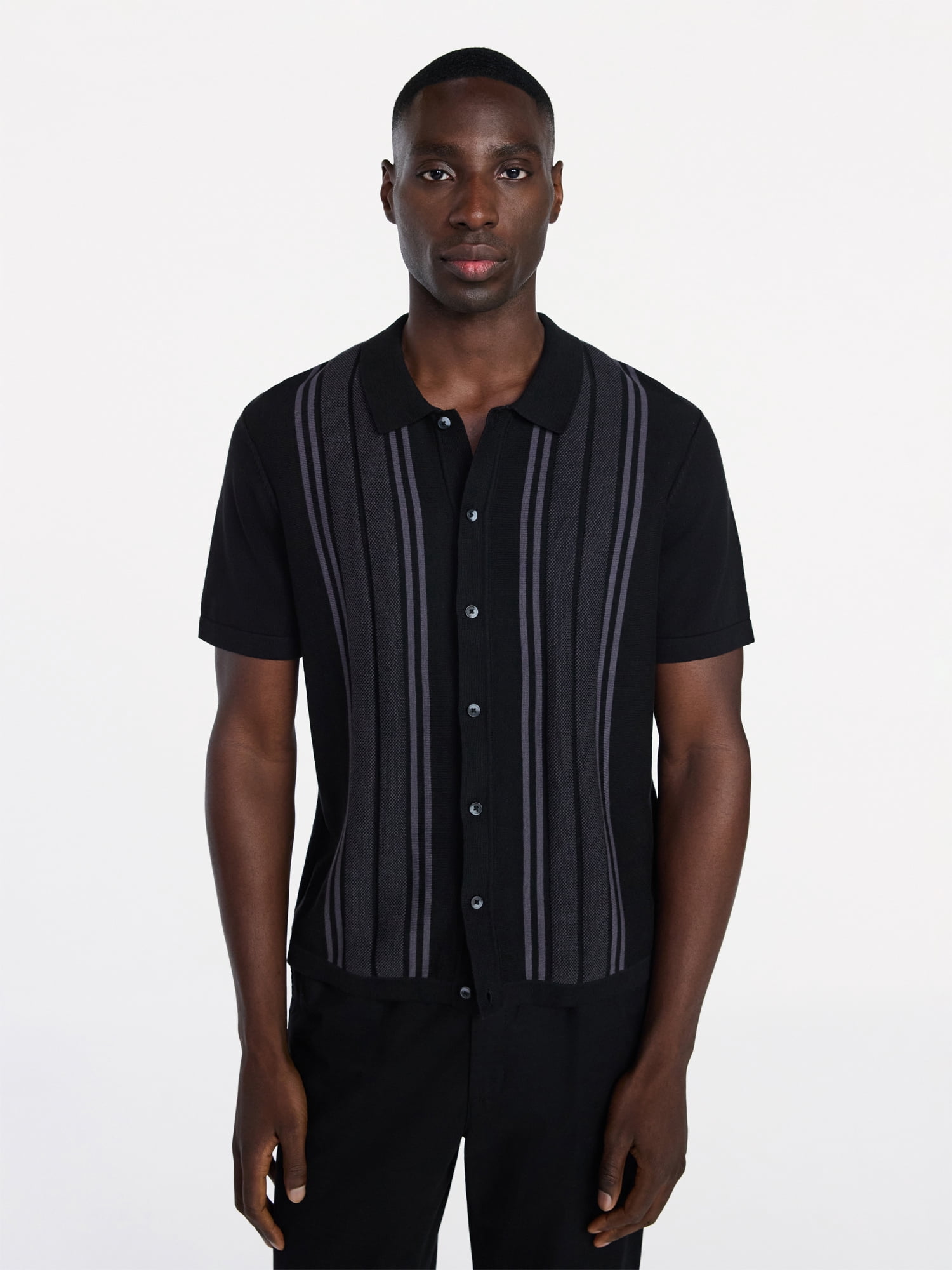 George Men’s Cotton Button Front Polo Sweater with Short Sleeves, Sizes S-3XL