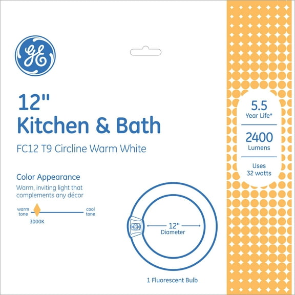 GE Fluorescent Tube Light Bulb, 32 Watt, Warm White, T9 Bulb G10q Base, 1pk
