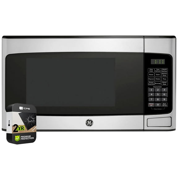 GE GCST11N1WSS 1.1 cu. ft. Countertop Microwave Oven 950 Watts Stainless Steel Bundle with 2 YR CPS Enhanced Protection Pack
