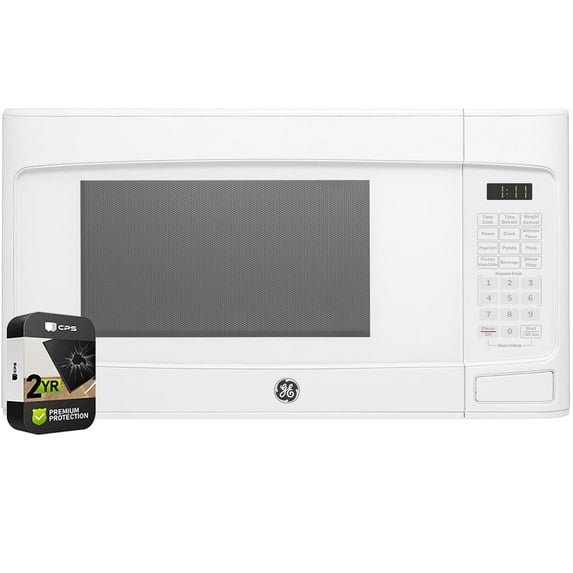 GE GCST11N1WWW 1.1 Cu. Ft. Capacity Countertop Microwave Oven White Bundle with 2 YR CPS Enhanced Protection Pack