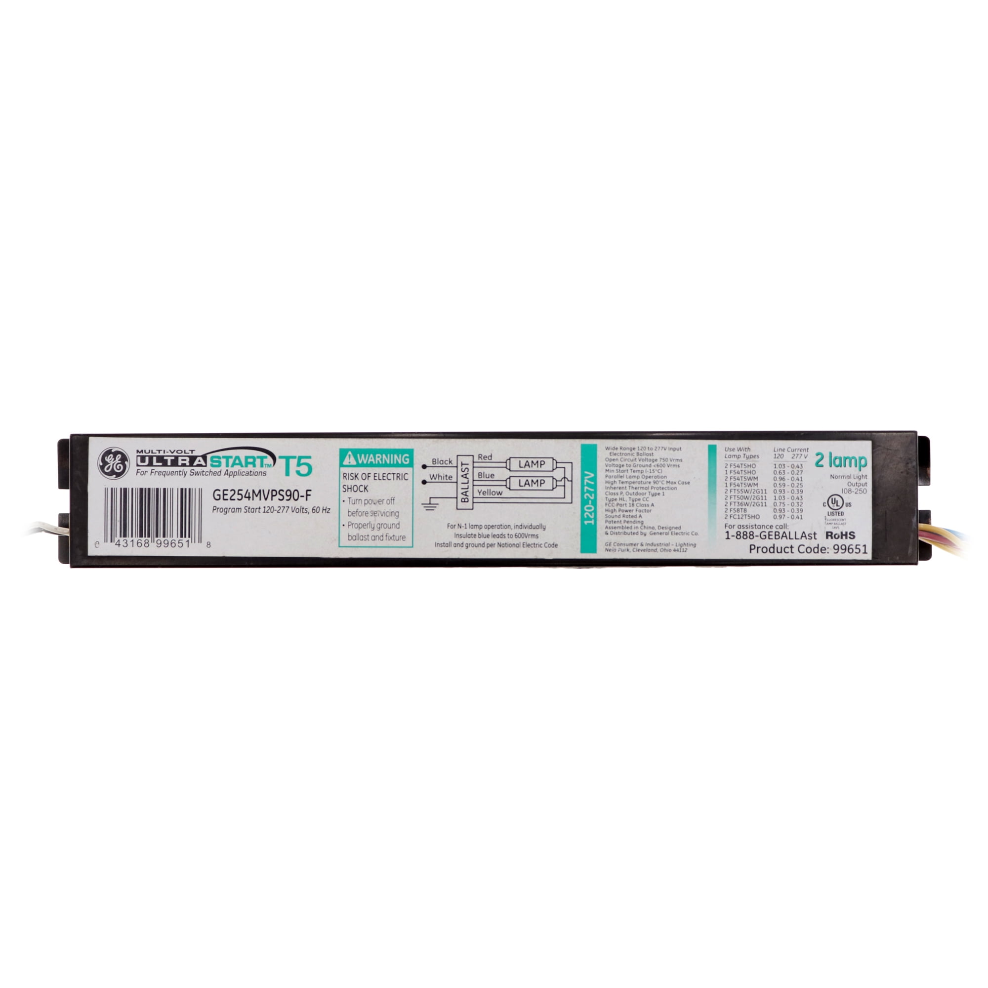 Ultrasave ER454120MHT-W Electronic Fluorescent Ballast – 4 Lamp 54W T5HO, 120/277V, Programmed Start