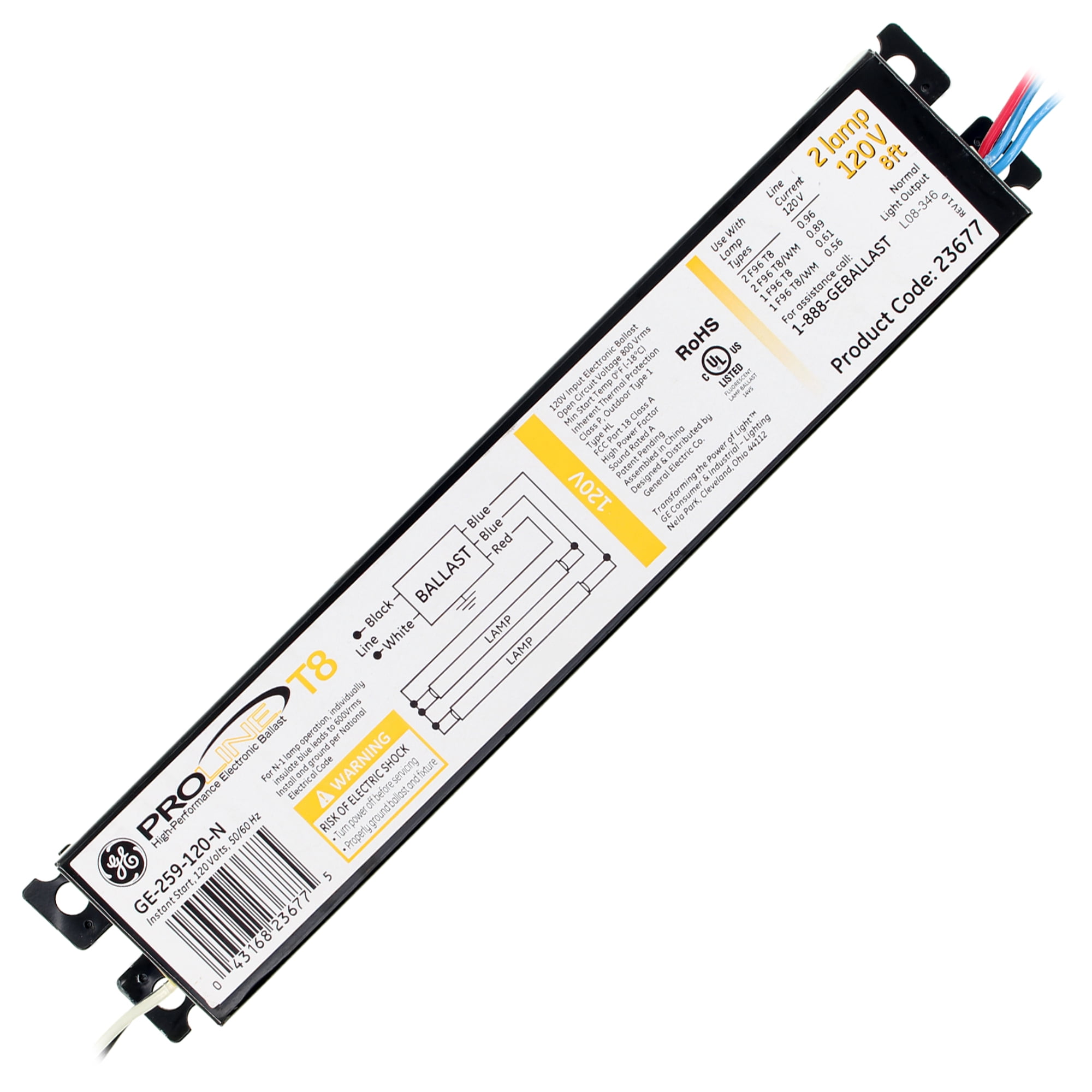 GE GE 259 120 N 23677 Fluorescent Ballast 2 Lamp F96T8 96W T8