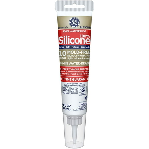 GE Silicone 2+ Kitchen & Bath Sealant Caulk - Low Odor - 2.8 oz Tube, Brown