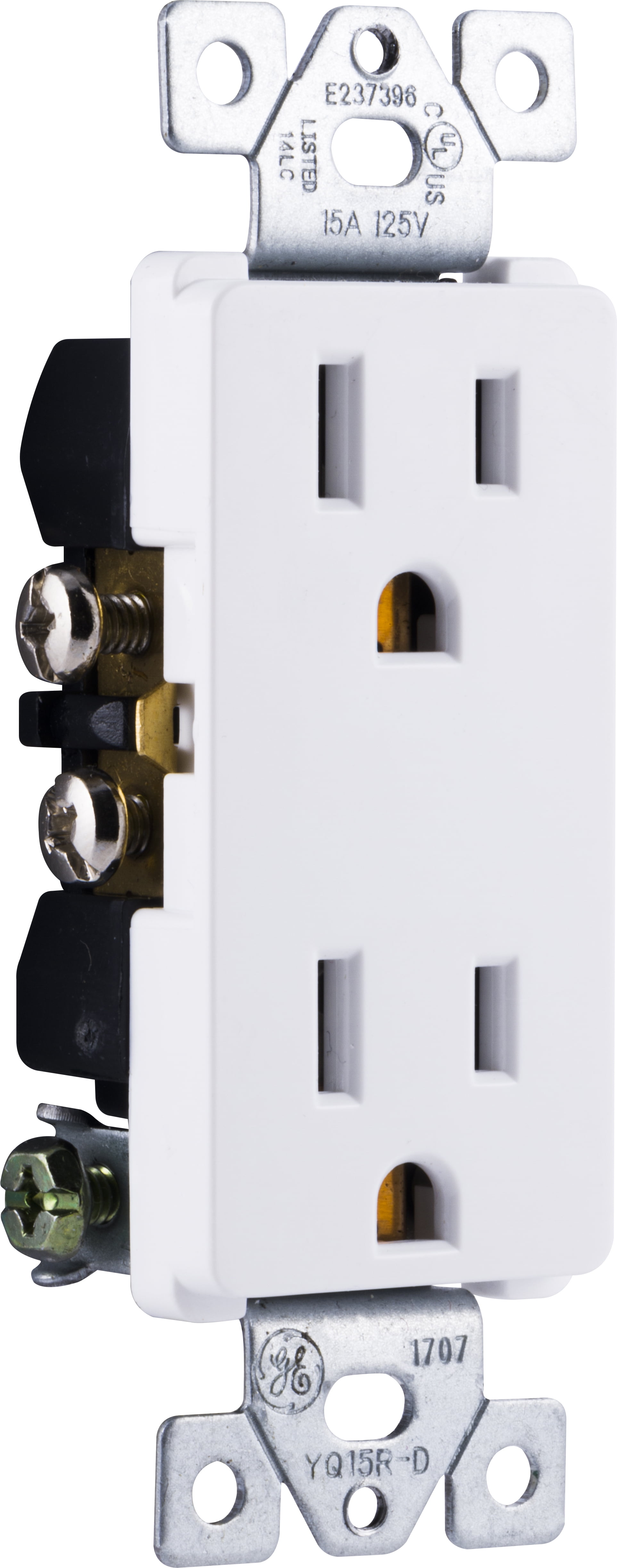 GE Grounding Designer Duplex Electrical Outlet, White 15A 50727