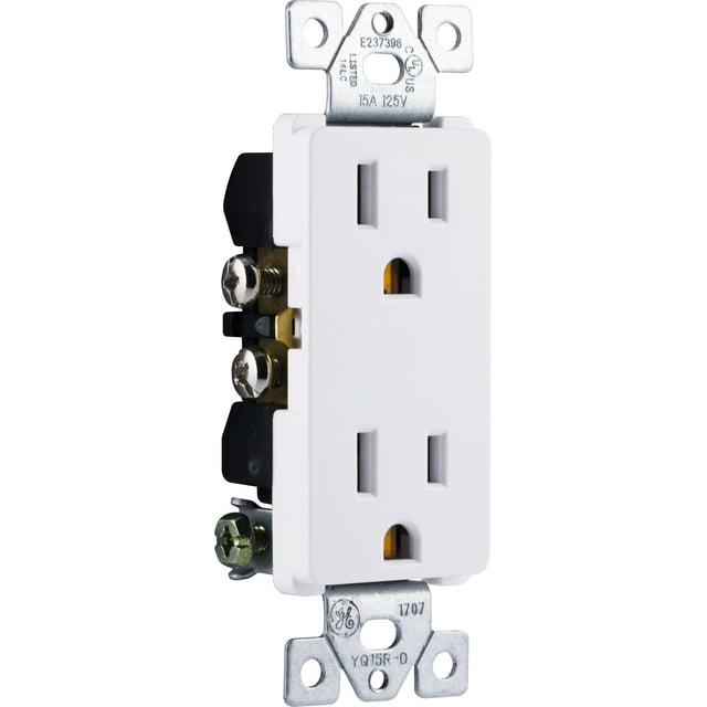 GE Grounding Designer Duplex Electrical Outlet, White 15A - 50727