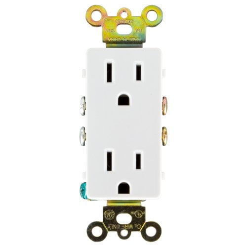 GE Grounding Designer Duplex Electrical Outlet, White 15A 50727