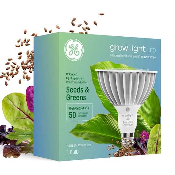 GE Grow LED Light Bulb, PAR38 Flood Light, Indoor Grow Light for Seeds and Greens, E26 Medium Base, 1pk