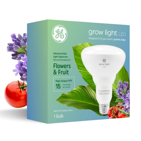 General Electric - GE Grow LED 9-Watt BR30 Indoor Plants, Red Reproductive Spectrum for Flowering and Fruiting - White