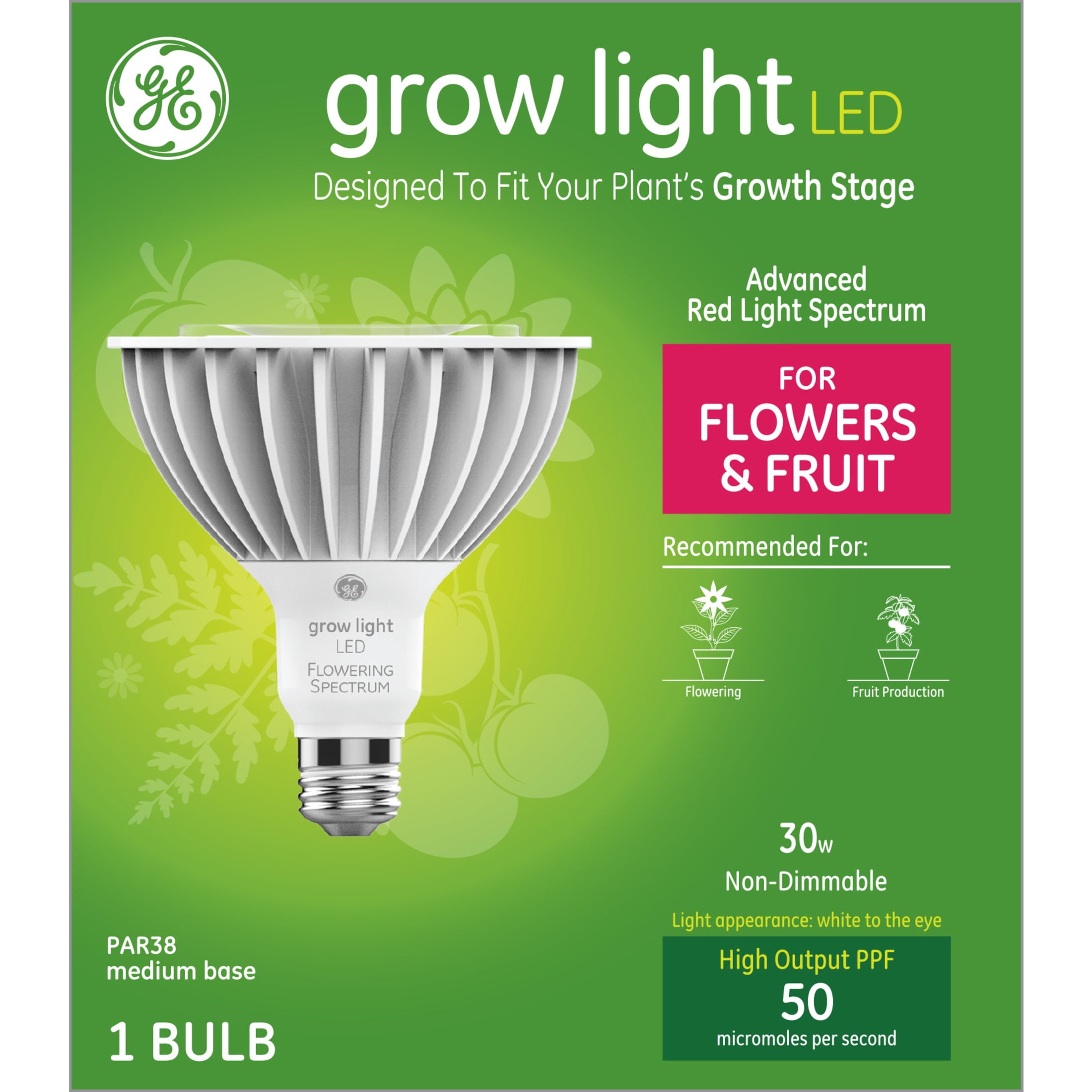 GE Grow LED Light Bulbs for Fruits and Flowers PAR38 Outdoor