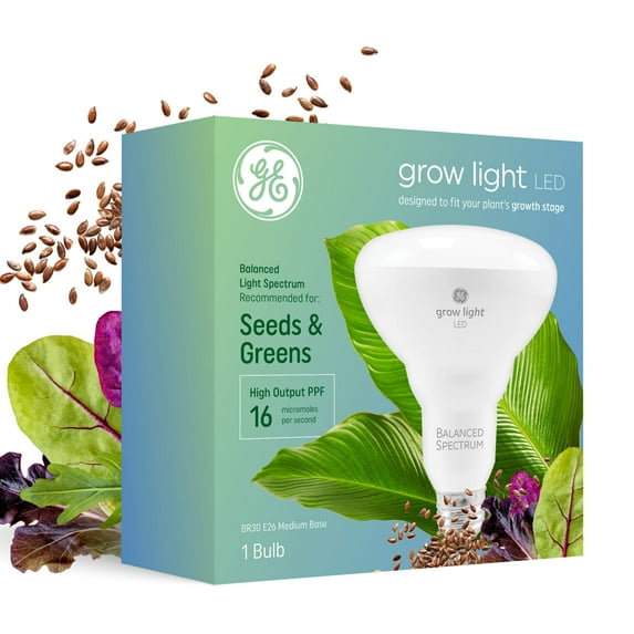 GE Grow LED Light Bulbs for Seeds and Greens, BR30 Indoor Floodlight, 9 Watts, Medium Base
