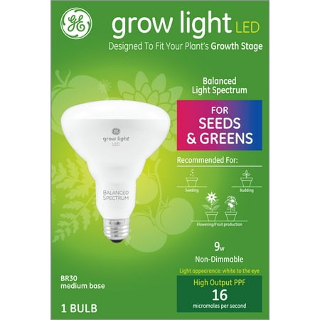 GE Grow Light LED Plant Light for Seeds and Greens, Floodlight Bulb, 9 Watts, 1pk