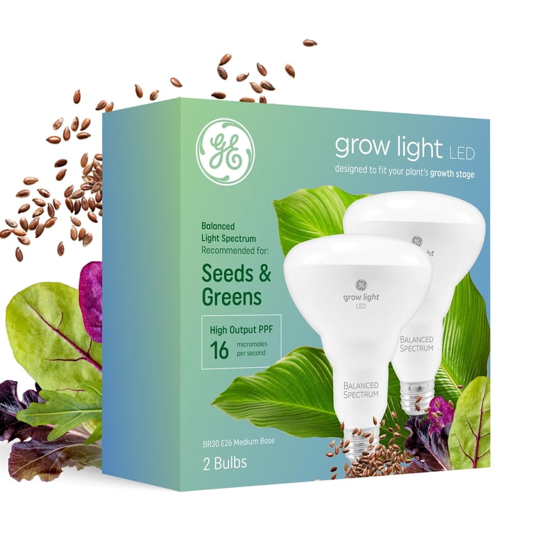 GE Grow Lights for Indoor Plants, BR30 Indoor Floodlight, LED Light Bulbs for Seeds and Greens with Balanced Spectrum, 25,000 Hours Lifespan, 16 PPF