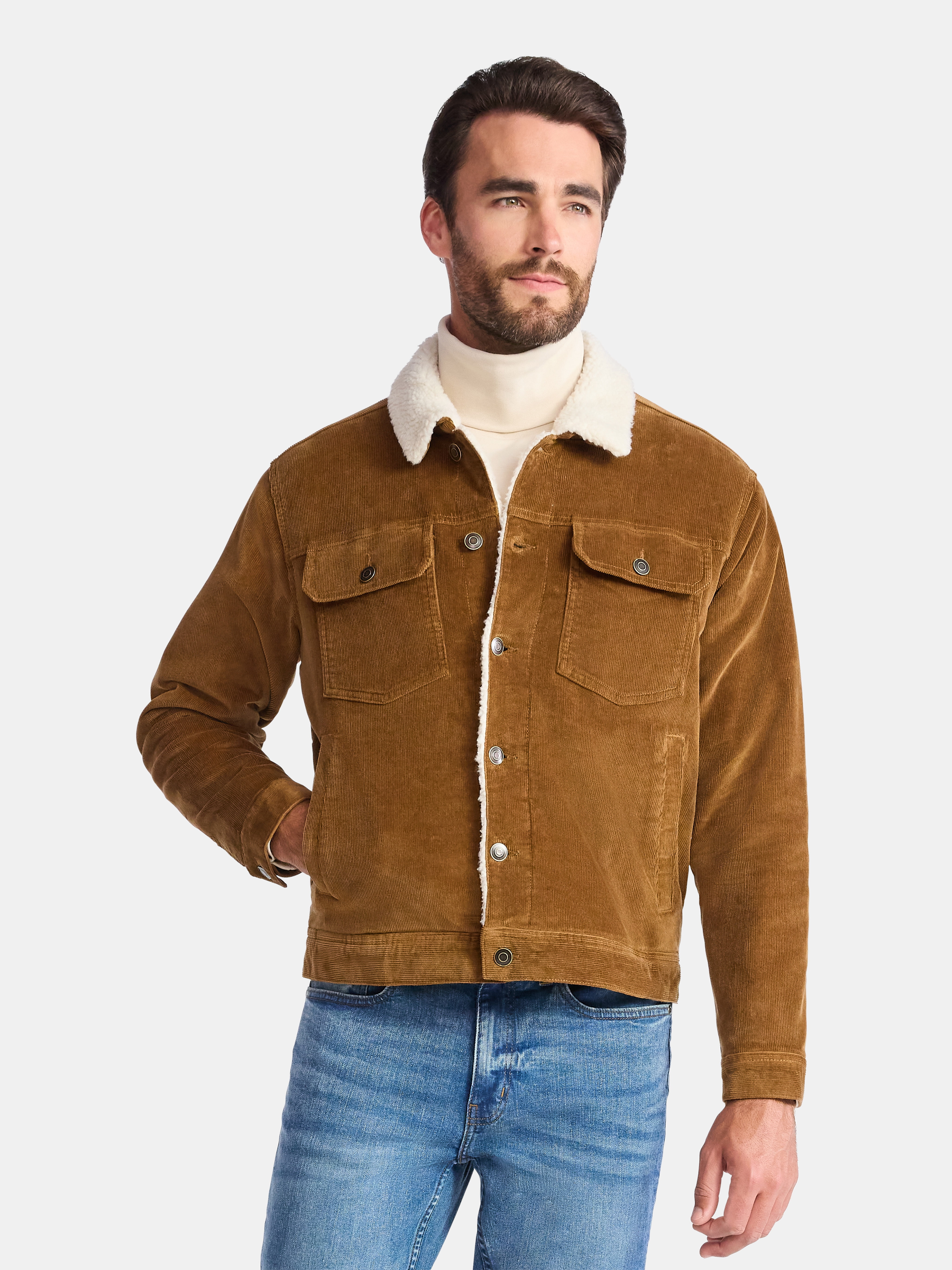 George Men's and Big Men's High Pile Denim Trucker Jacket, Size S