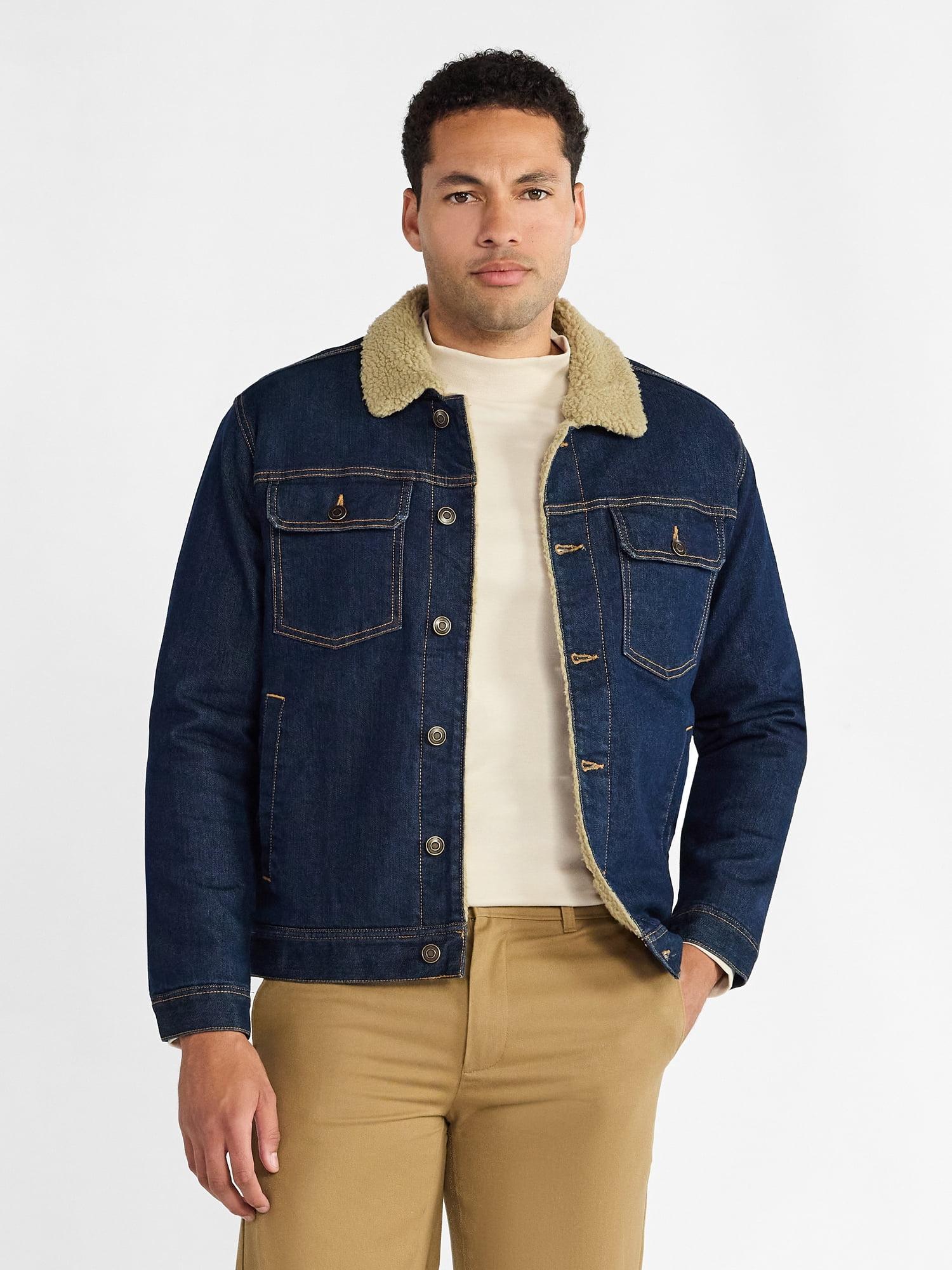George Men's and Big Men's High Pile Denim Trucker Jacket, Size S-3XL
