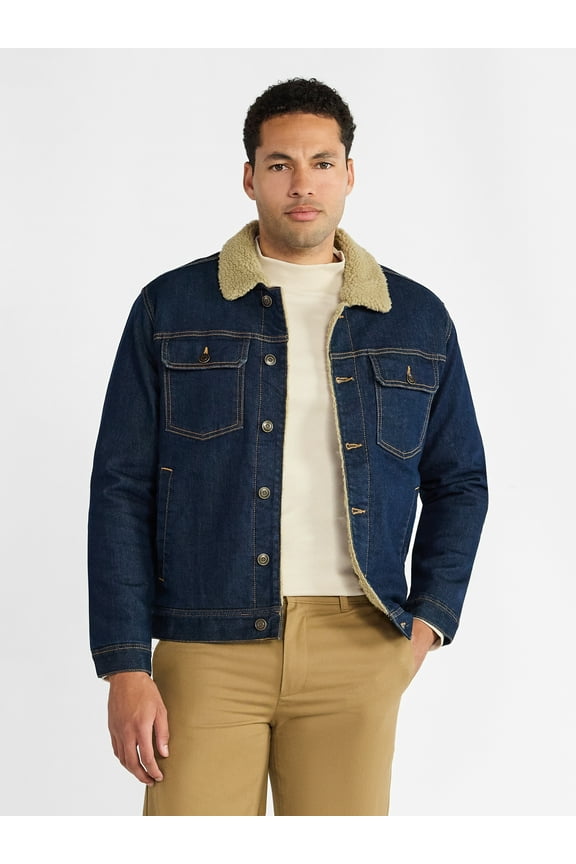 Men's and Big Men's High Pile Denim Trucker Jacket, Size S-3XL