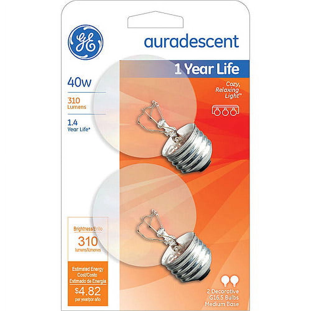GE INCANDESCENT 40W AURADESCENT G16.5 GLOBE 2COUNT
