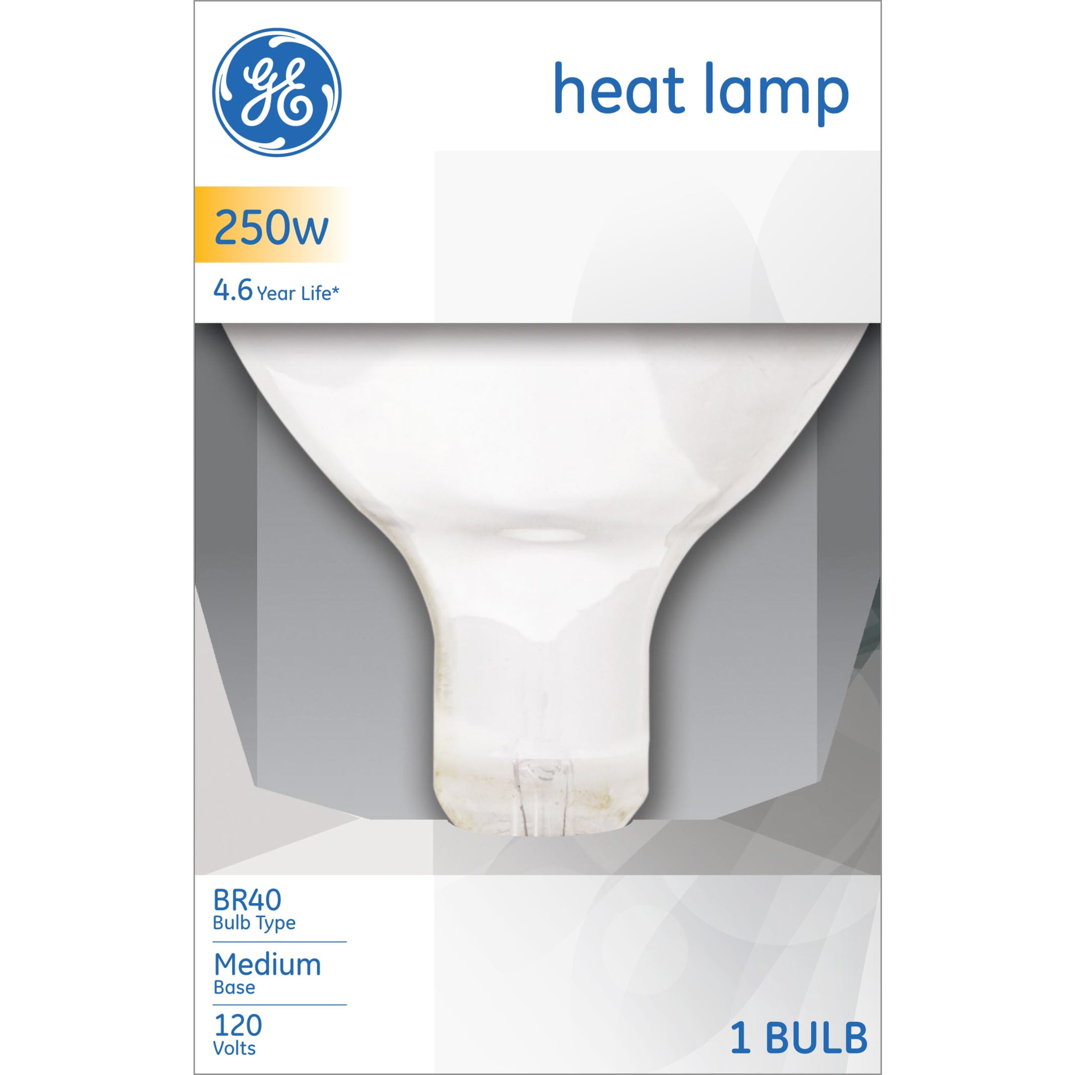 GE Incandescent Heat Lamp, 250 Watts, BR40 Bulb (1 Pack)