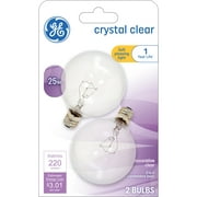 GE Incandescent Light Bulbs, 25 Watt, G16.5 Globe Bulbs, E12 Small Base, 2pk