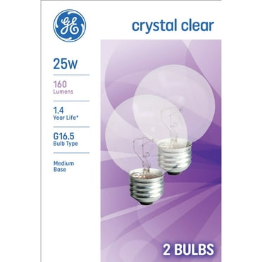 GE Incandescent Light Bulbs, 25 Watt, G16.5 Globe Bulbs, Medium Base, 2pk